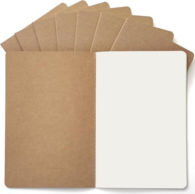 8 Pack Blank Kraft Notebooks A5, Unlined Journals, 80gsm FSC-Certified Paper by Foliom