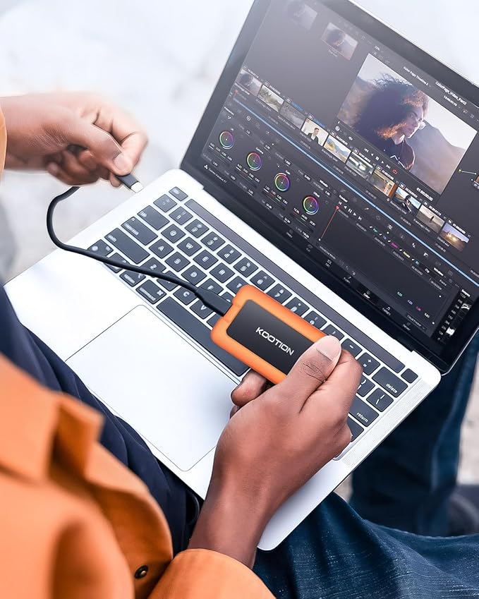 KOOTION 512GB Portable SSD USB 3.2 External SSD USB-C Up to 2000MB/s USB 3.2 Gen 2x2 Portable Solid State Drive with Protective Case Shockproof Type-C External Solid State Drive, Orange-DeskLoop Office