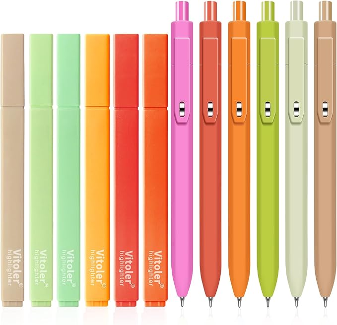 Vitoler Black Gel Pens and No Bleed Highlighters，12 Pack，Fast Drying | Smooth by VITOLER