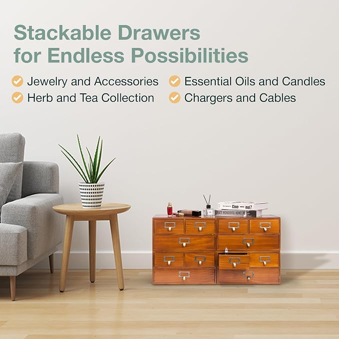 Stackable Modular 4-Pack Vintage Desktop Apothecary Cabinet w/ 12 Drawers - Image 7