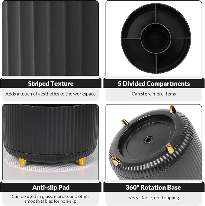 SKYDUE 360 Degree Rotating Desk Organizer, Dual-Purpose Pencil Pen Holder for Desktop, Rotating Desk Pen Organizer with 5 Slots, Office Supplies, Pencil Cup for Office, School, Home-DeskLoop Office