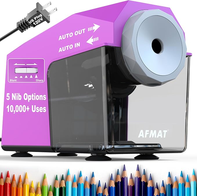 AFMAT Electric Pencil Sharpener, Fast & Hands-Free, 10K+ Uses, 5 Nibs, Fully by AFMAT