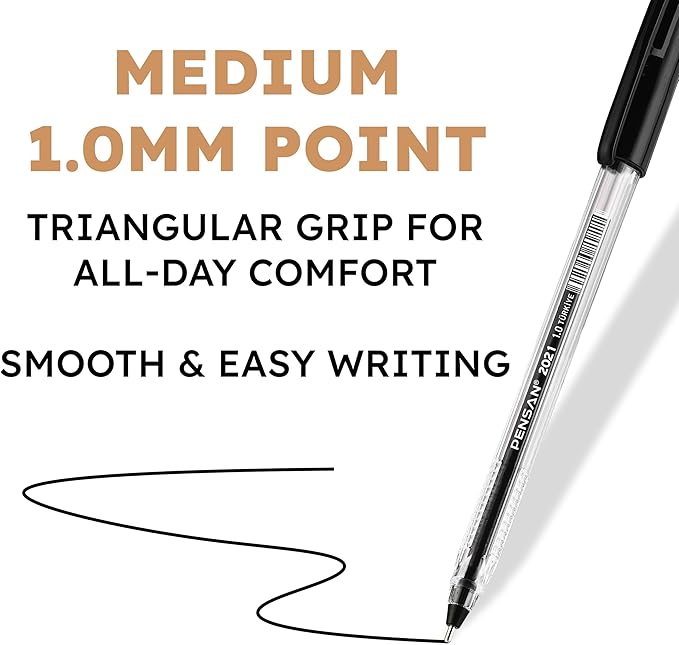 Ballpoint Pens Bulk Pack, 250-Count – (125 Black & 125 Blue) Ink Pens, 1.0mm Medium Point, Ergonomic Triangle Grip, Smooth Writing