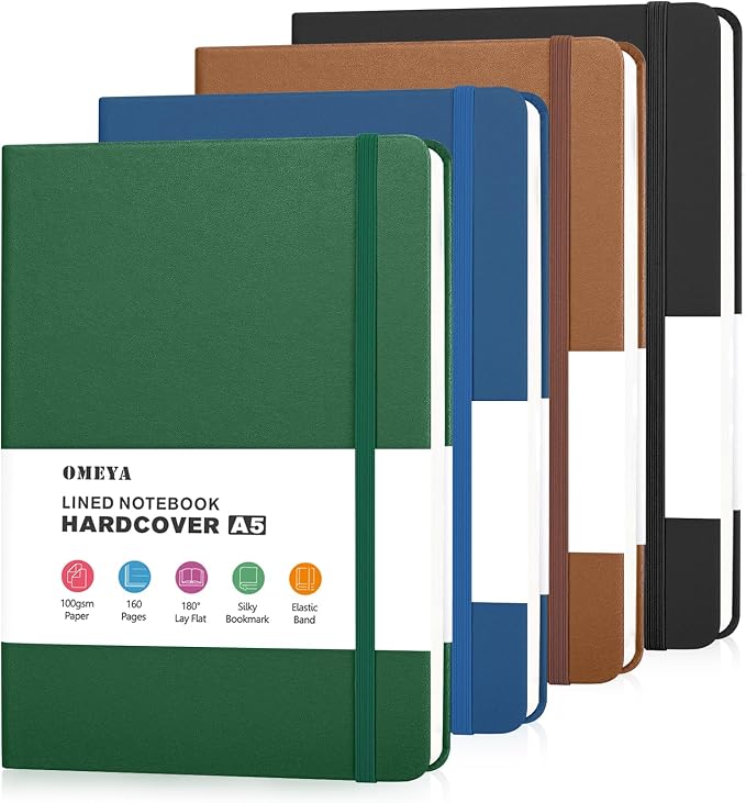 OMEYA 4 Pack Lined Journal Notebooks by OMEYA