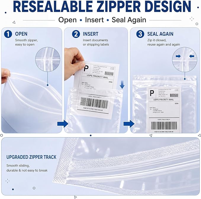 Glenmal 100 Pcs 6.7" x 10" Resealable Packing List Envelopes Clear - Image 3