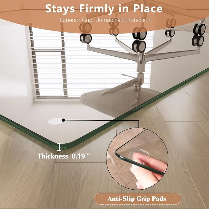 Tempered Glass Chair Mat for Carpet & Hard Floor, Non-Slip Pads, Rounded - Image 6