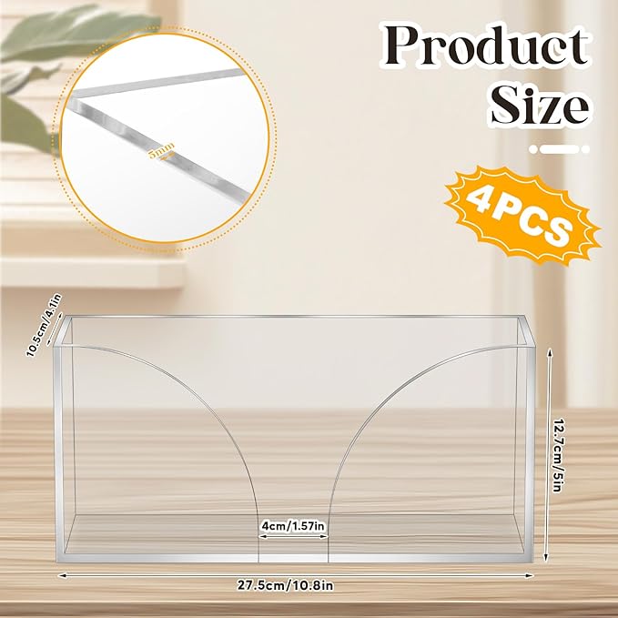 4Pack Clear Paper Towel Dispenser Countertop Acrylic Paper Towel Holder for Bathroom Folded Paper Towel Dispenser Clear Trifold Napkin Holder for Z-fold, C-fold, MultiFold Trifold-DeskLoop Office