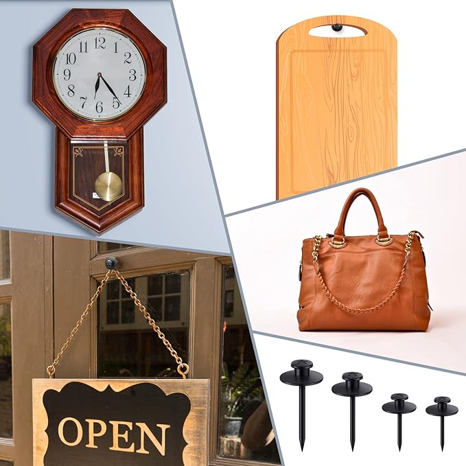 Zhengmy 40 Pcs Double Headed Picture Hangers Nails 4 Size Long Thumb Tacks Wall Nails for Hanging Pictures Decorative Push Pins Hooks for Drywall Photo Office Home Decor, 20/30/ 40/ 50lb(Black)-DeskLoop Office