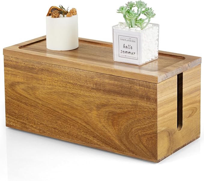 Bivvclaz Cable Management Box Medium, Acacia Wooden Cord Organizer Box by Bivvclaz