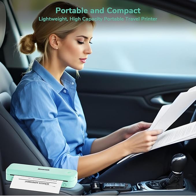 Phomemo Portable Printers Wireless for Travel,M834 Bluetooth Thermal Printer 8.5" x 11"& A4 Size,Inkless Mobile Printer with Carry Case for Travel,Office,School,Car,Home,Green-DeskLoop Office