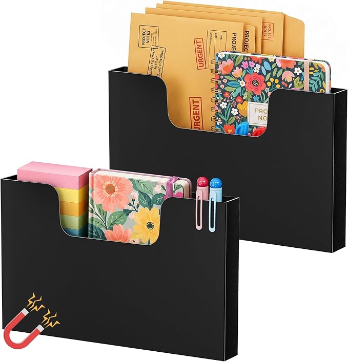 Marbrasse 2p Magnetic File Holder, Magnetic Hanging Wall File Organizer by Marbrasse