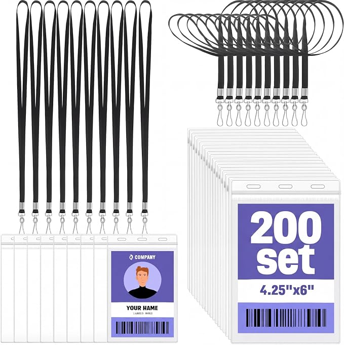 Patelai 200 Pack 4 x 6 Inch Extra Large Badge Credential Holders by Patelai