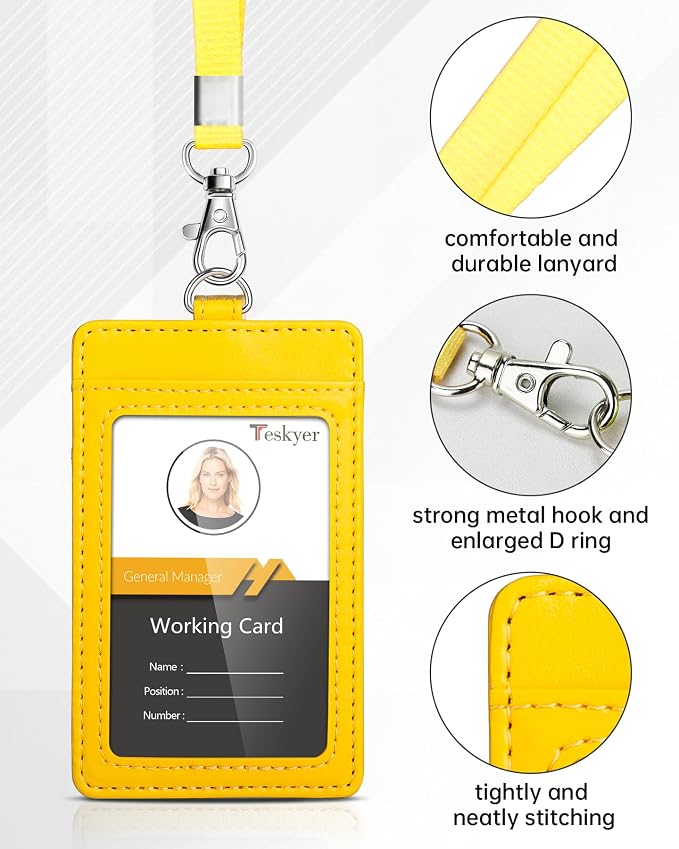 Teskyer Badge Holder with Lanyard, Leather ID Name Badge Card Holder with - Image 2