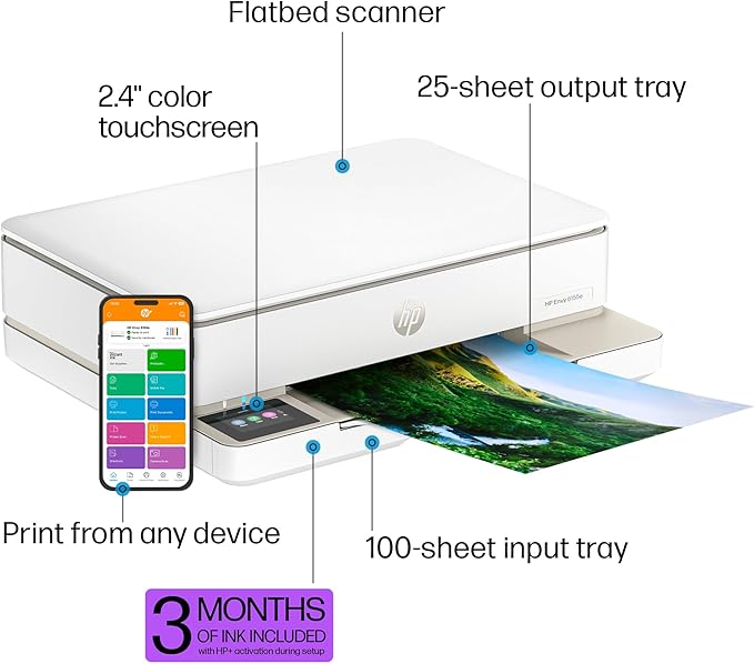 HP Envy 6155e Wireless All-in-One Color Inkjet Printer, Print, scan, Copy, Duplex Printing Best-for-Home, 3 month Instant Ink trial included (714L5A)-DeskLoop Office