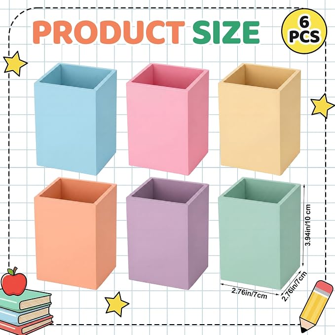 Ctosree 6 Pcs Pastel Wooden Pencil Holder Back to School Pastel classroom Decor - Image 2