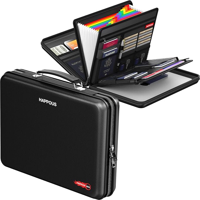 Fireproof Document Organizer, Fireproof Document Box | Portable Hard-Shell by HAPPOUS