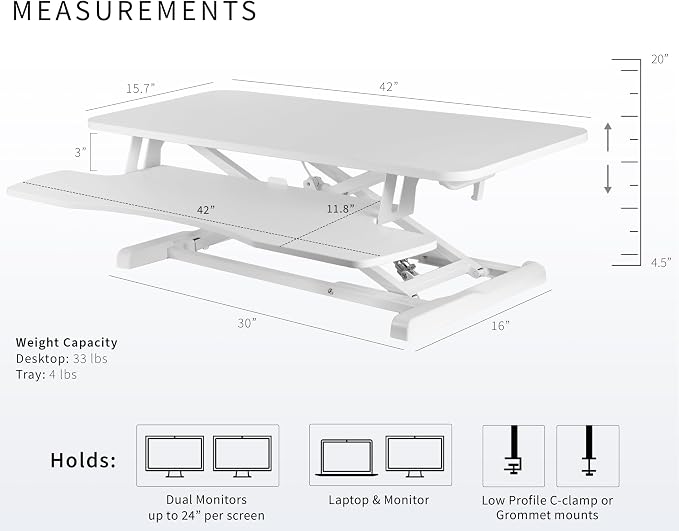 VIVO 42 inch Desk Converter, K Series, Height Adjustable Sit to Stand Riser - Image 3