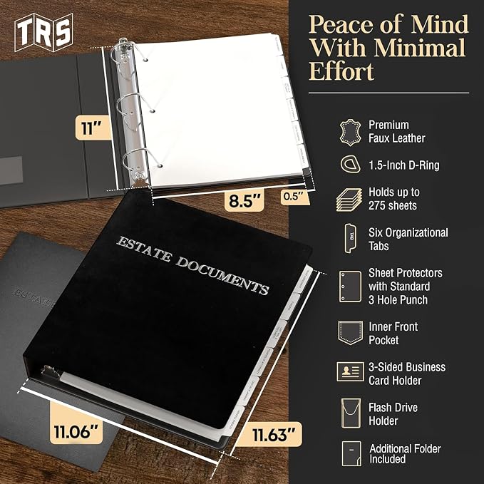TRS Estate Planning Binder Kit – Pre-Labeled Tabs, Sheet Protectors | 1.5" - Image 2
