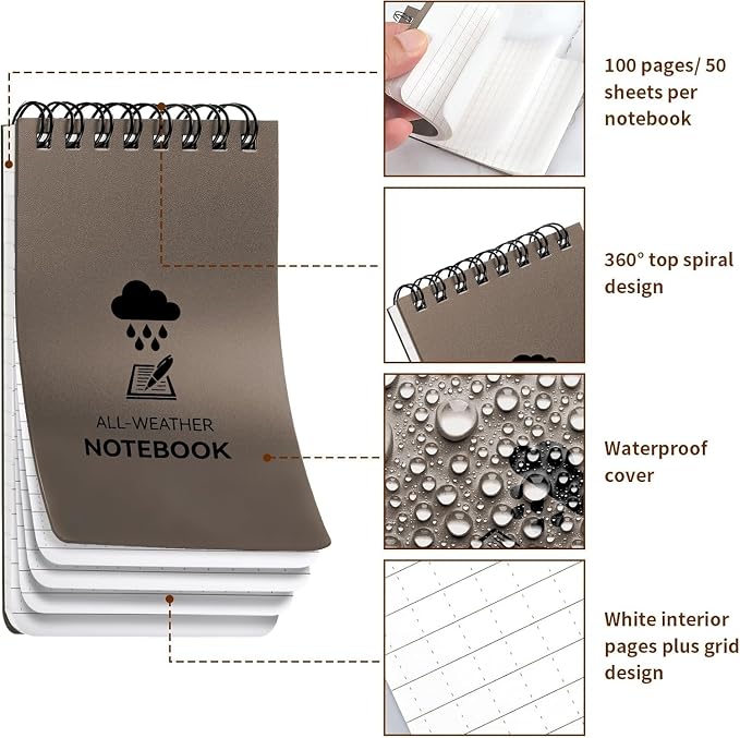 COIDEA Waterproof Notebook, 4 Pack Top-Spiral Pocket Notepad, All Weather - Image 4