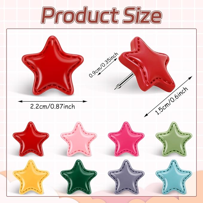 JANYUN 60Pack Star Push Pins Colorful Decorative Board Thumb Tacks | Plastic - Image 2