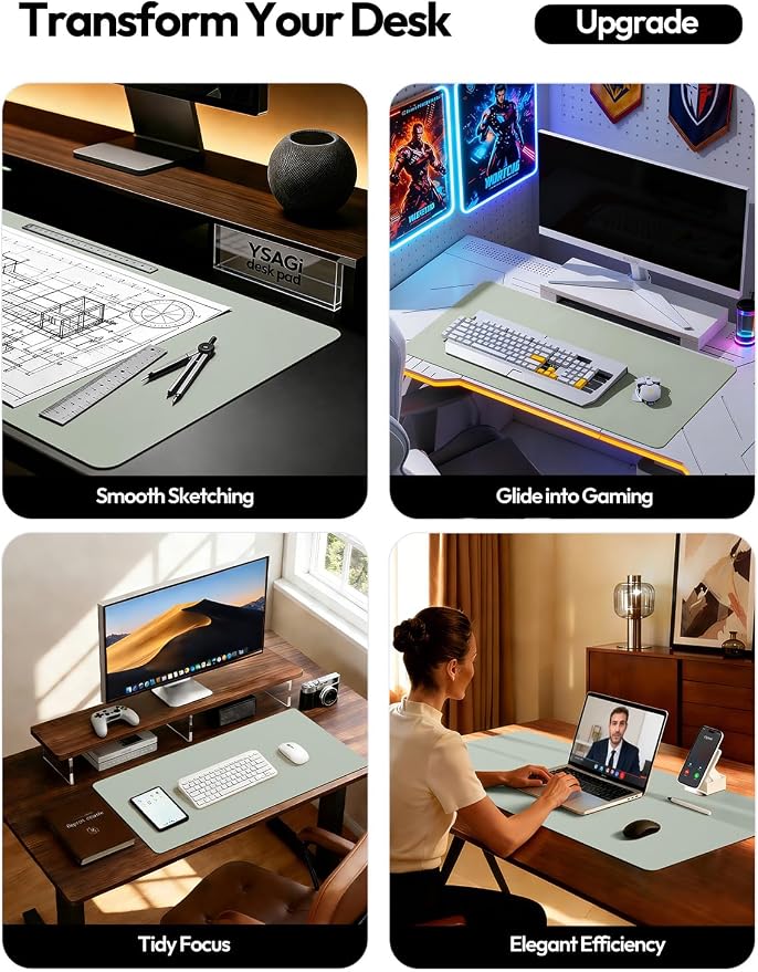 YSAGi Leather Desk Pad Protector, Office Desk Mat, Large Mouse Pad, Non-Slip PU - Image 3