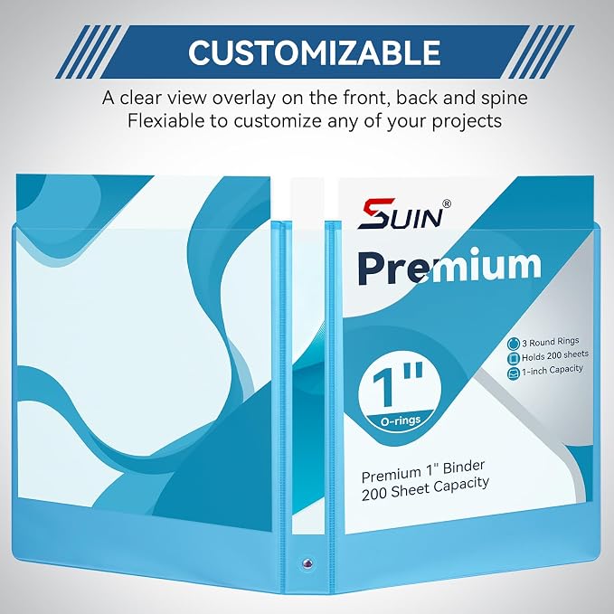 SUIN 1-inch 3 Ring Binder with 2 Interior Pockets, and School Use, 6 Pack - Image 4