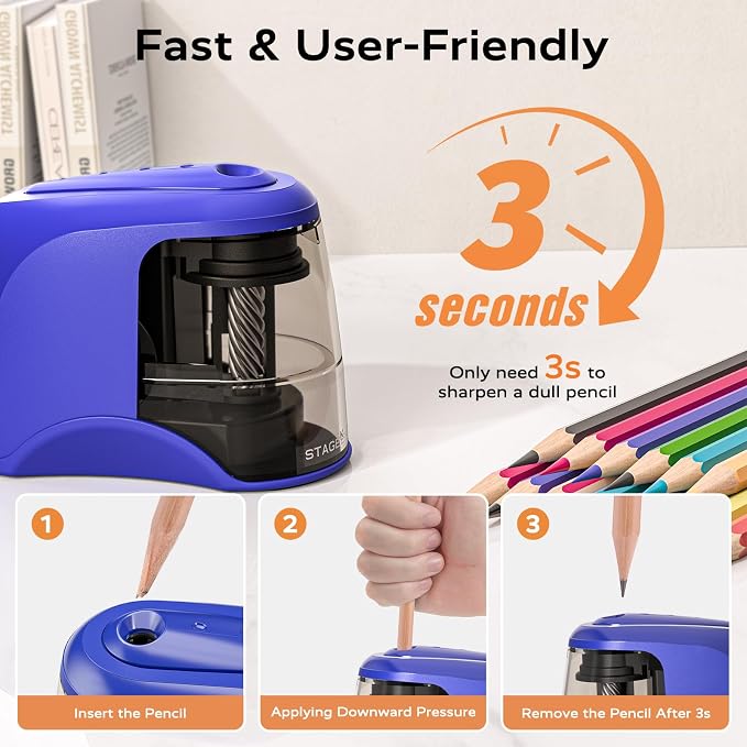 STAGEEK Electric Pencil Sharpener, Plug in or USB/Battery Operated. Works - Image 4