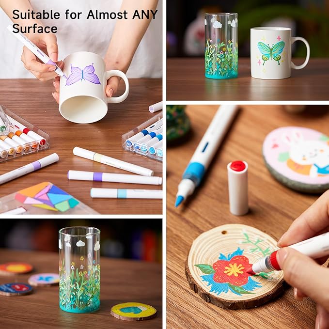 Shuttle Art Automatic Ink Control Acrylic Paint Markers, 36 Colors Brush Tip Acrylic Paint Pens for Rock Painting, Ceramic, Wood, Canvas, Glass, Stone, Fabric, Card Making, DIY & Art Supplies-DeskLoop Office