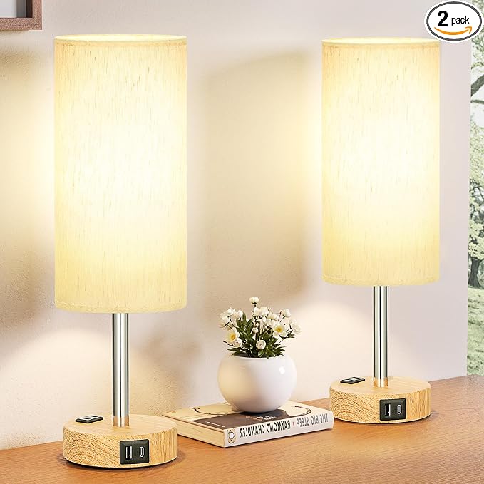 Fenmzee Small Touch Table Lamps Set of 2-3-Way Dimmable, USB A + C Charging by Fenmzeelighting