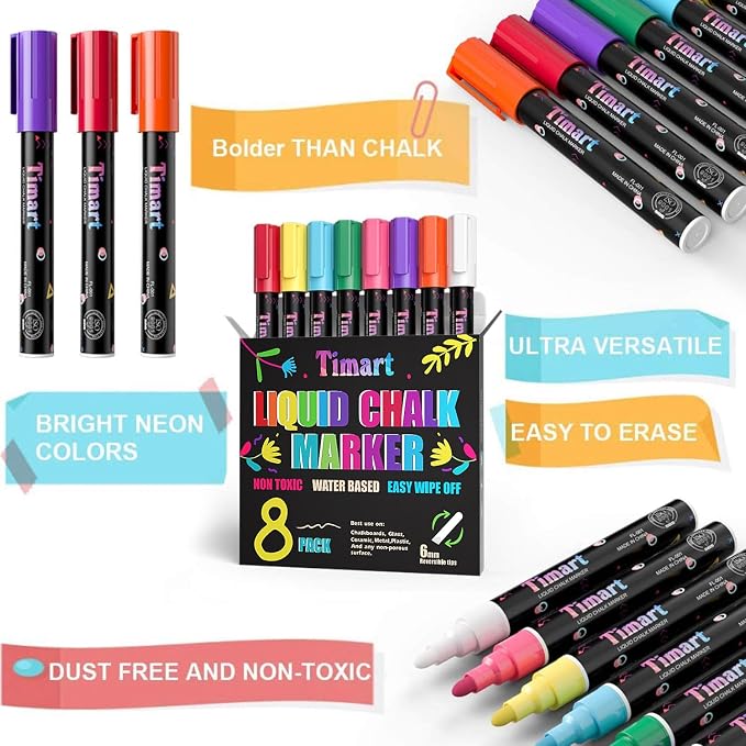 Timart Liquid Chalk Markers, 6mm Bold Tip Chalk Pens, Dry Erase Marker Pens - Image 5