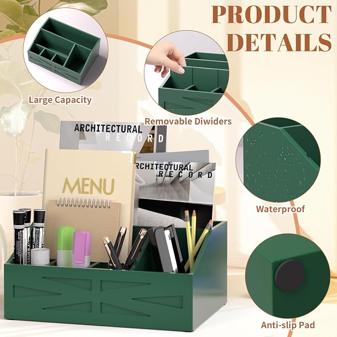 Wood Mail Organizer Countertop, Farmhouse Desk and Kitchen Countertop Storage - Image 3