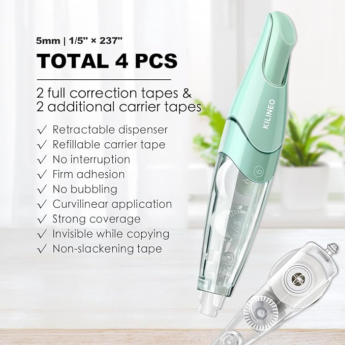 Refillable Retractable White Correction Tape, Pen Shaped White Smooth Pull Out - Image 2