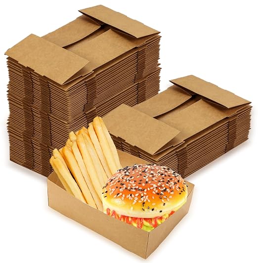 Nexboraque 100 Pack Disposable Paper Trays, Rectangular Kraft Food Containers by Nexboraque