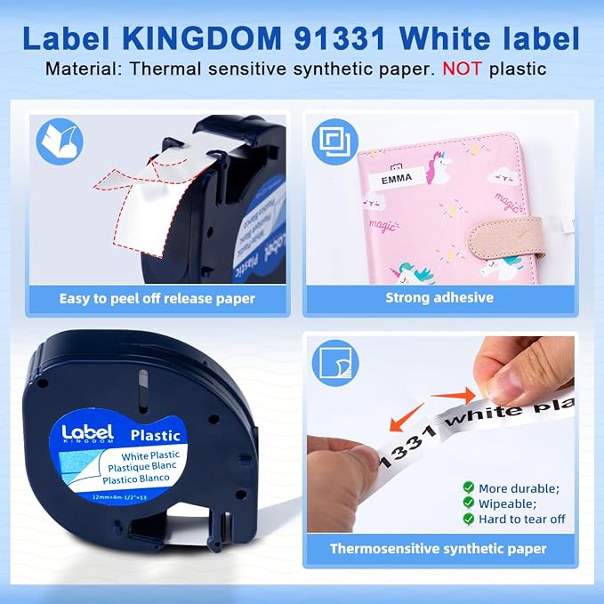 Compatible with Dymo LetraTag Label Maker Refills 91331 Plastic White Tape 12mm - Image 3