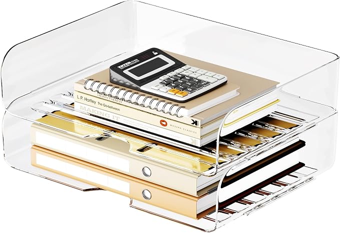 Tomorotec 2 Pack Clear Stackable Letter Tray, A4 Desk File Organizer Set | by Tomorotec