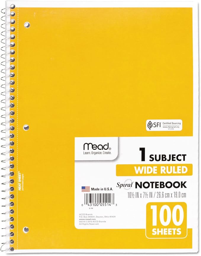 Mead Spiral Notebook, 1 Subject, Wide Ruled Paper, 100 Sheets, 10-1/2" x 8" - Image 7