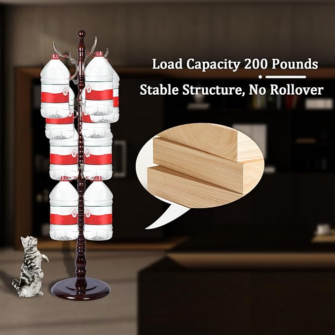 Coat Racks FreeStanding with 14 Hooks, Natural Wood Coat Rack with Solid Round Base, Adjustable Height Coat Racks, Easy Assembly for Hallway, Bedroom and Office (Reddish Brown-Metal Hook)-DeskLoop Office