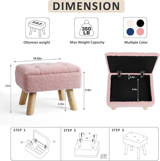 OGEMXU Storage Ottoman, Small Foot Stool Ottoman - Image 3