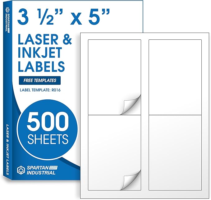 3.5" X 5" Matte White Printable Shipping Labels Mailing and Address Labels by SpartanIndustrial