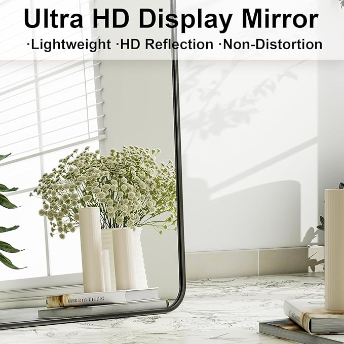 HARRITPURE 56" x 21" Rounded Full Length Mirror Aluminum Frame Black Mirror Full Length Floor Mirror with Stand for Living Room Bedroom Cloakroom-DeskLoop Office
