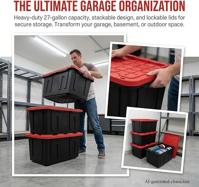 4Pcs 27-gallon Plastic Storage Box, Sturdy and Durable - Image 3