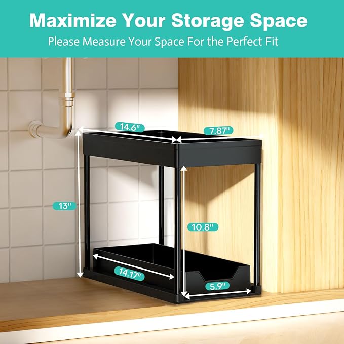 APWNRJA Under Sink Organizers 2 Pack, Pull-Out Sliding Cabinet Organizer - Image 2