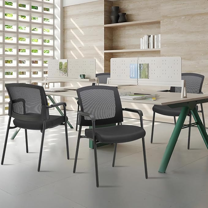 CLATINA Office Reception Guest Chair Mesh Back Stacking with Ergonomic Lumbar Support and Thickened Seat Cushion for Waiting Conference Room Black 4 Pack-DeskLoop Office