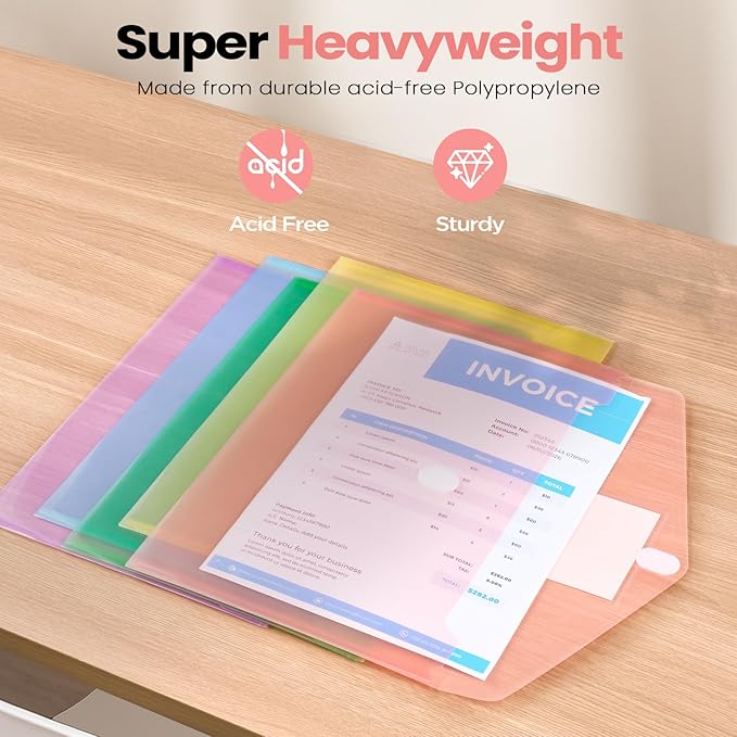 Sooez 5 Packs Plastic Envelopes Plastic File Folders, Fresh Colors - Image 7