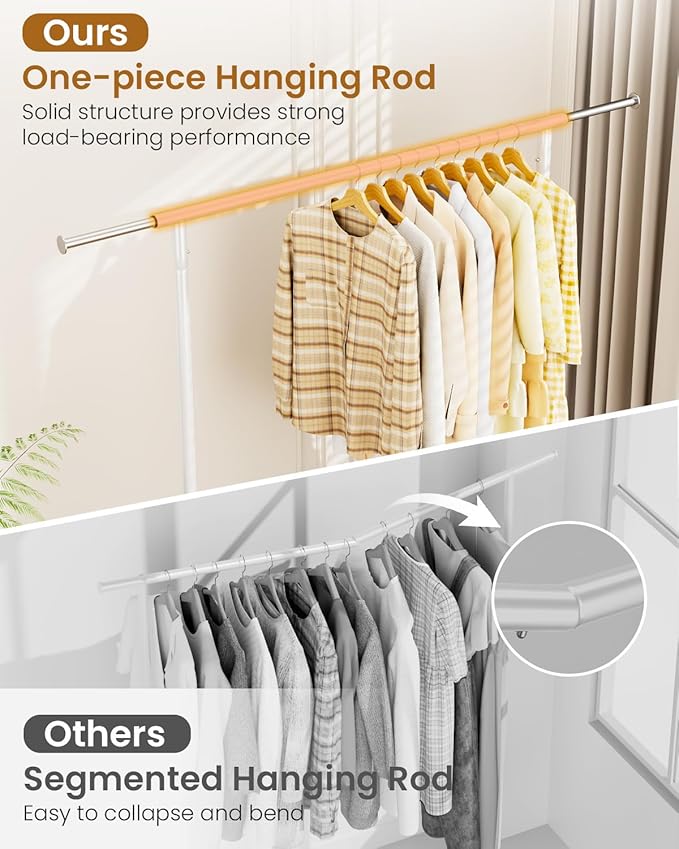 Heavy Duty Clothes Rack, Metal Clothing Rack Load 450 LBS, Rolling Coat Racks for Hanging Clothes with Lockable Wheels, Wardrobe Closet Garment Racks for Bedroom, White-DeskLoop Office