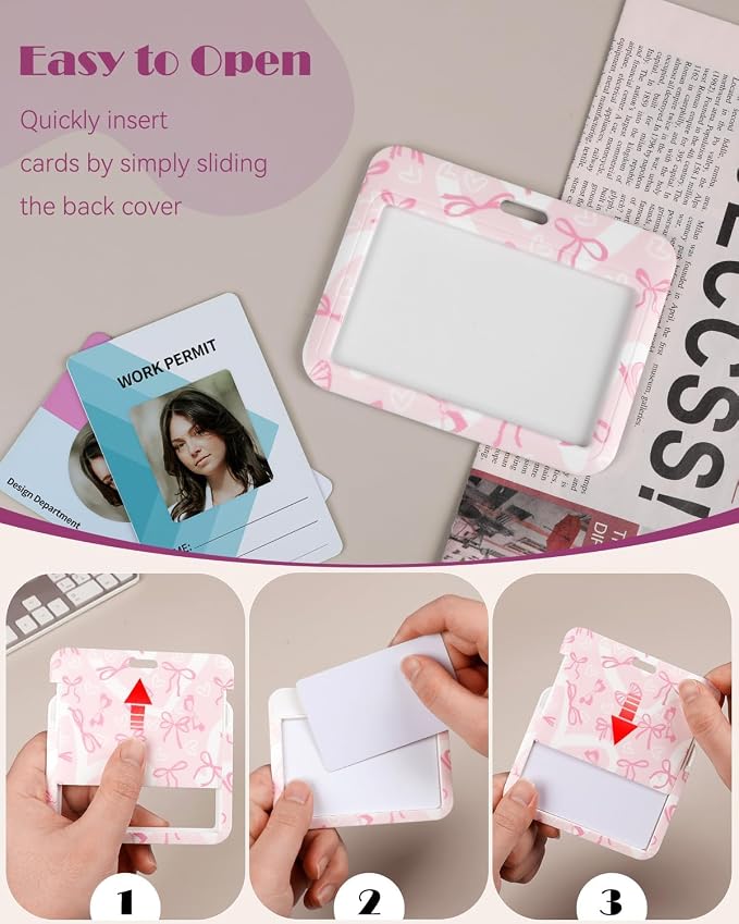 Uniclife Fashionable Sliding Badge Holder Bowknot Pattern Plastic Card Holder - Image 2