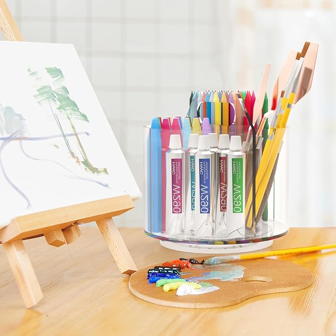 2 Pack Pen Pencil Holder for Kids, Rotating Pen Holder for Desk Organizer, 4 Compartments Art Supply Marker Organizer and Storage, Kids Desk Organizer Marker Holder Caddy Art Supply Organizer for Desk-DeskLoop Office