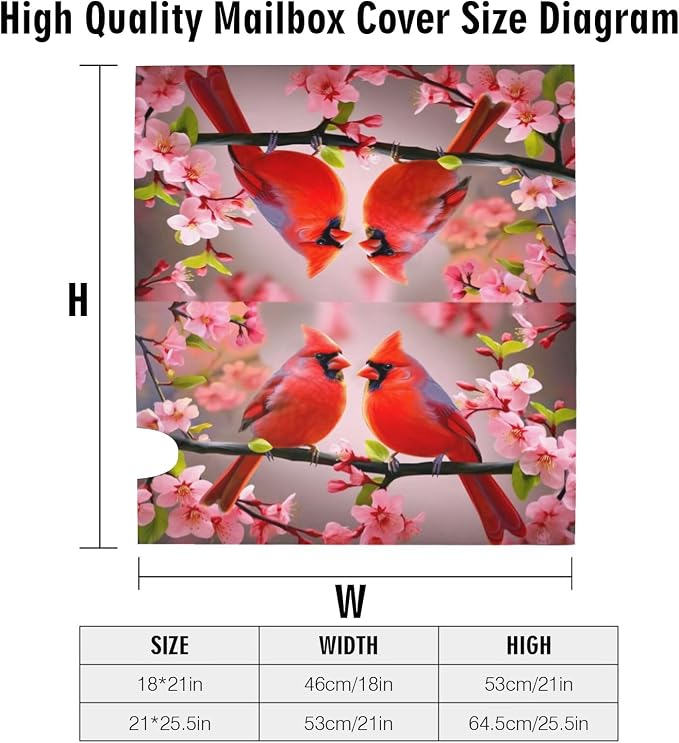 Cardinal Flowers Mailbox Covers, Spring Summer Sakura Red Birds 25.5x21 in - Image 6