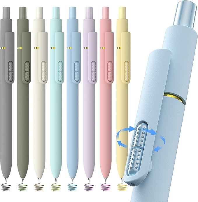 HIACRY 8 Pack Colorful Gel Ink Pens，Quick-Dry 0.7mm Fine Point Fidget Pens by HIACRY