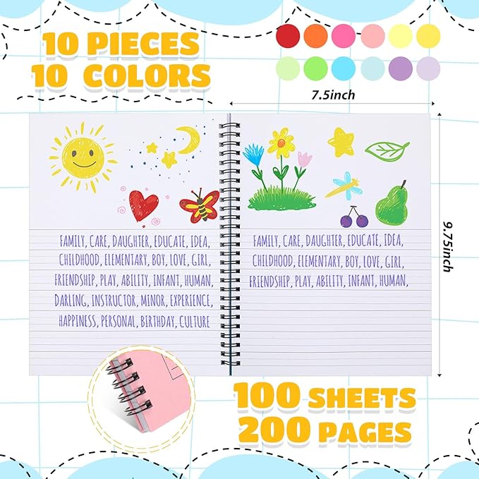 Henoyso 10 Pcs 100/50 Sheets Primary Composition Notebook K-2 Bulk Spiral Primary Journal Drawing Handwriting Practice for Kids Kindergarten 1st 2nd Back to School Supplies (Stylish Color,100 Sheets)-DeskLoop Office